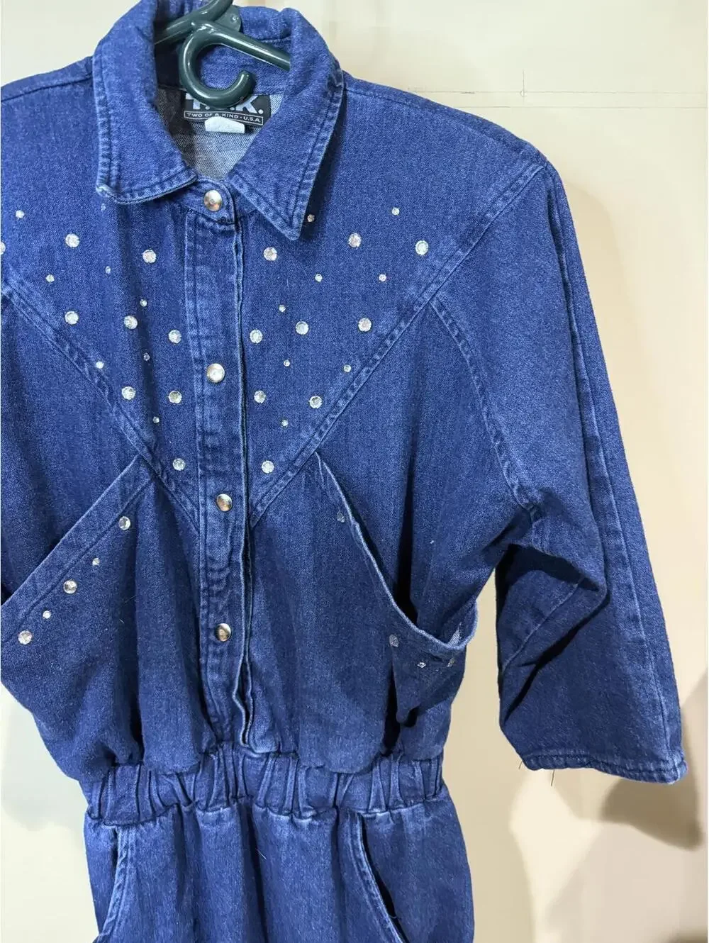 80s 90s Women's Blue Denim Dress with Studded Detail
